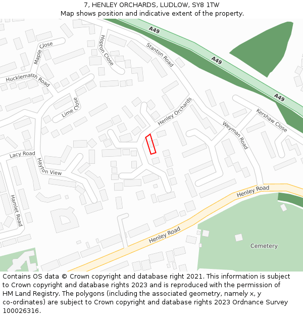 7, HENLEY ORCHARDS, LUDLOW, SY8 1TW: Location map and indicative extent of plot