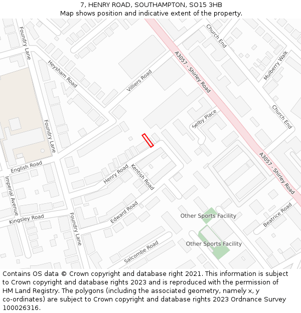 7, HENRY ROAD, SOUTHAMPTON, SO15 3HB: Location map and indicative extent of plot