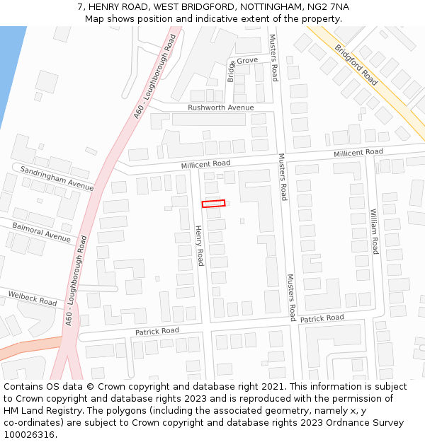 7, HENRY ROAD, WEST BRIDGFORD, NOTTINGHAM, NG2 7NA: Location map and indicative extent of plot