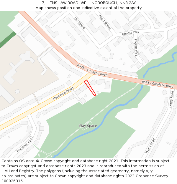 7, HENSHAW ROAD, WELLINGBOROUGH, NN8 2AY: Location map and indicative extent of plot