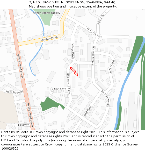 7, HEOL BANC Y FELIN, GORSEINON, SWANSEA, SA4 4QJ: Location map and indicative extent of plot