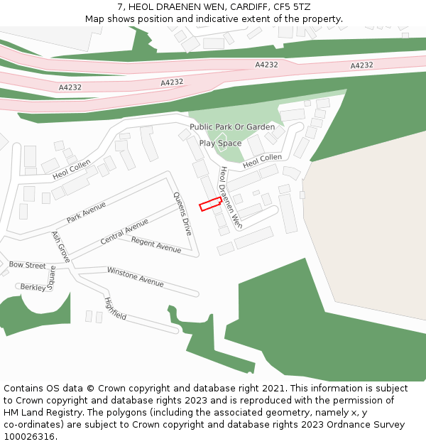 7, HEOL DRAENEN WEN, CARDIFF, CF5 5TZ: Location map and indicative extent of plot