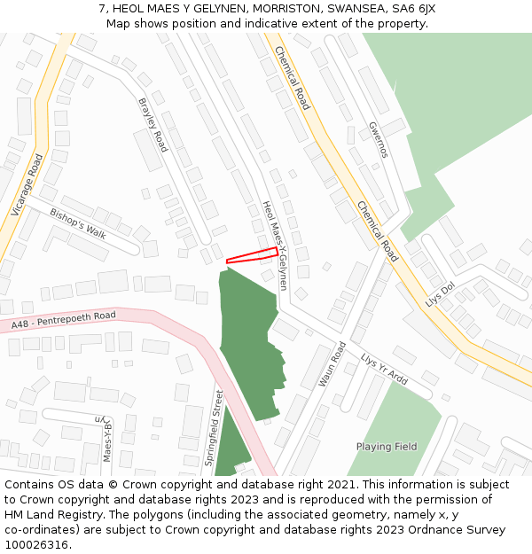7, HEOL MAES Y GELYNEN, MORRISTON, SWANSEA, SA6 6JX: Location map and indicative extent of plot