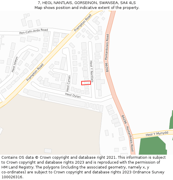 7, HEOL NANTLAIS, GORSEINON, SWANSEA, SA4 4LS: Location map and indicative extent of plot