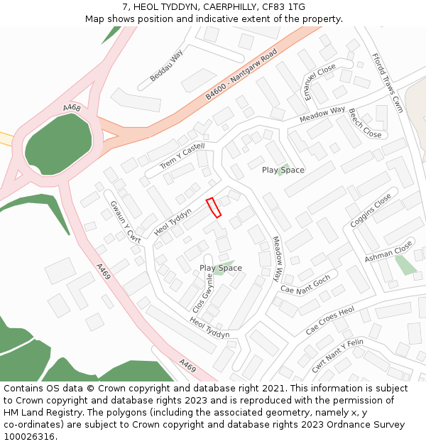 7, HEOL TYDDYN, CAERPHILLY, CF83 1TG: Location map and indicative extent of plot