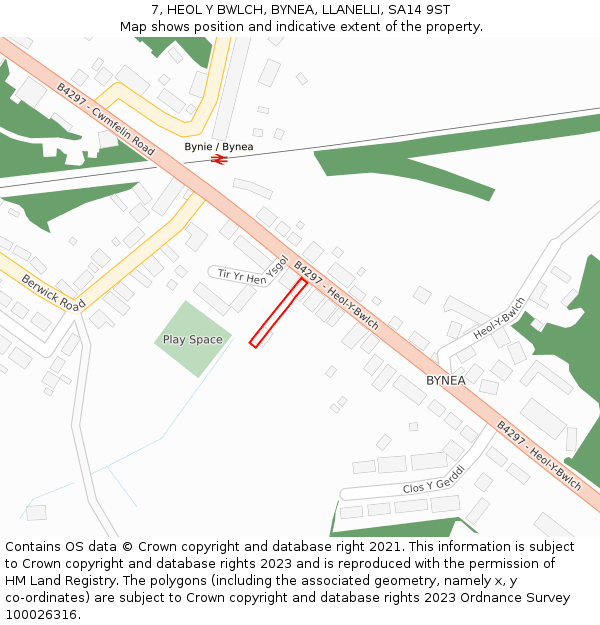 7, HEOL Y BWLCH, BYNEA, LLANELLI, SA14 9ST: Location map and indicative extent of plot