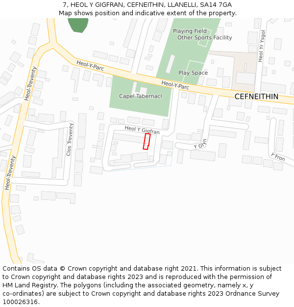 7, HEOL Y GIGFRAN, CEFNEITHIN, LLANELLI, SA14 7GA: Location map and indicative extent of plot