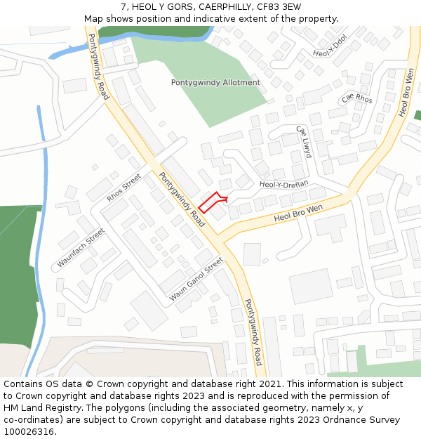 7, HEOL Y GORS, CAERPHILLY, CF83 3EW: Location map and indicative extent of plot