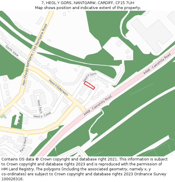 7, HEOL Y GORS, NANTGARW, CARDIFF, CF15 7UH: Location map and indicative extent of plot