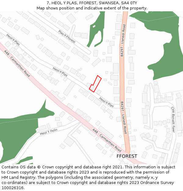 7, HEOL Y PLAS, FFOREST, SWANSEA, SA4 0TY: Location map and indicative extent of plot