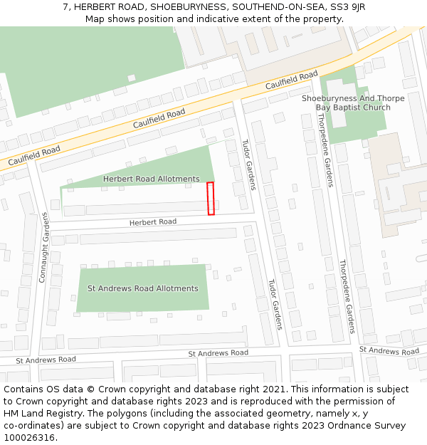 7, HERBERT ROAD, SHOEBURYNESS, SOUTHEND-ON-SEA, SS3 9JR: Location map and indicative extent of plot