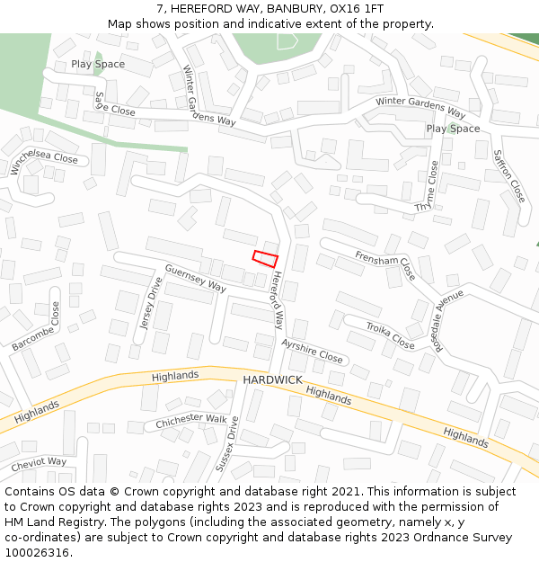 7, HEREFORD WAY, BANBURY, OX16 1FT: Location map and indicative extent of plot