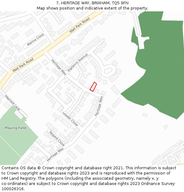 7, HERITAGE WAY, BRIXHAM, TQ5 9FN: Location map and indicative extent of plot