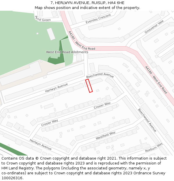 7, HERLWYN AVENUE, RUISLIP, HA4 6HE: Location map and indicative extent of plot