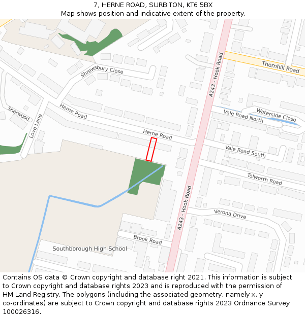 7, HERNE ROAD, SURBITON, KT6 5BX: Location map and indicative extent of plot