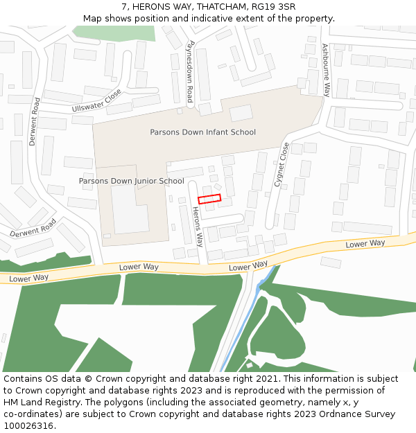 7, HERONS WAY, THATCHAM, RG19 3SR: Location map and indicative extent of plot