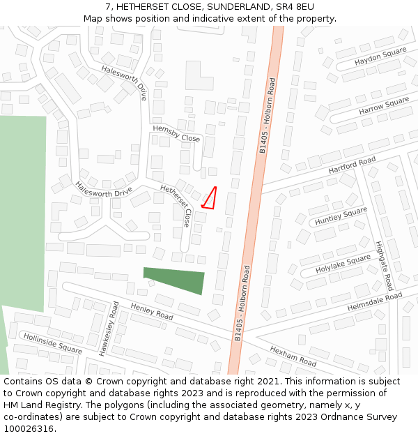 7, HETHERSET CLOSE, SUNDERLAND, SR4 8EU: Location map and indicative extent of plot