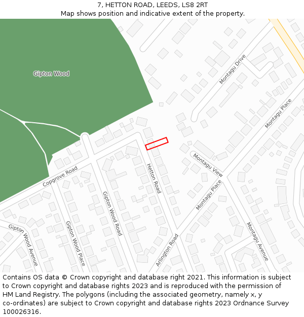 7, HETTON ROAD, LEEDS, LS8 2RT: Location map and indicative extent of plot