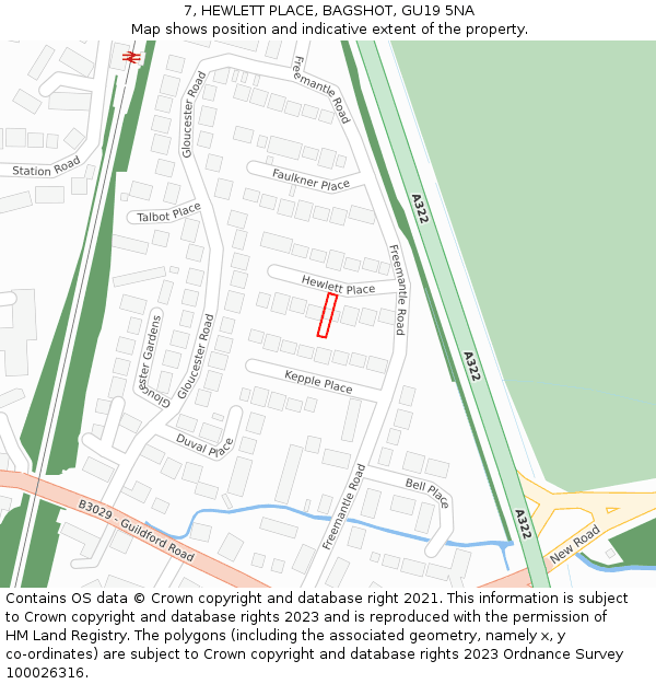 7, HEWLETT PLACE, BAGSHOT, GU19 5NA: Location map and indicative extent of plot