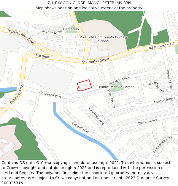 7, HEXAGON CLOSE, MANCHESTER, M9 8RN: Location map and indicative extent of plot