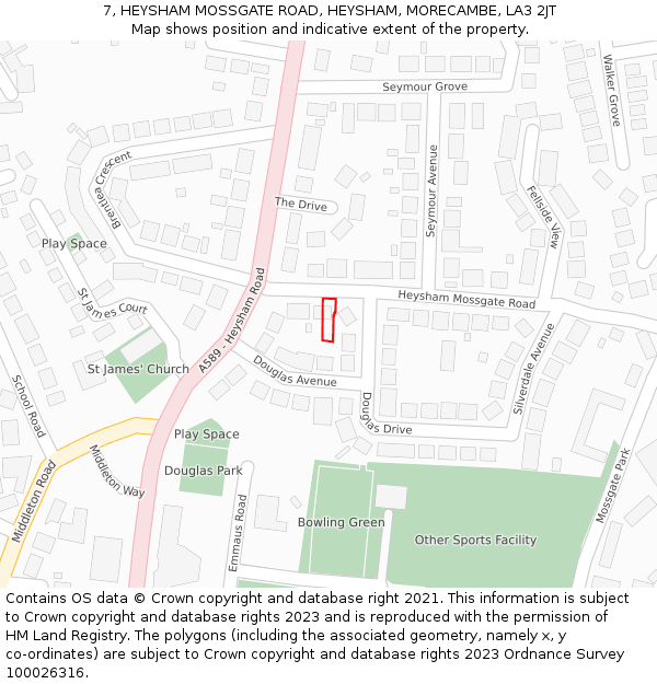 7, HEYSHAM MOSSGATE ROAD, HEYSHAM, MORECAMBE, LA3 2JT: Location map and indicative extent of plot