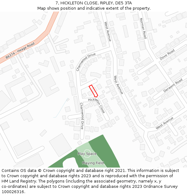 7, HICKLETON CLOSE, RIPLEY, DE5 3TA: Location map and indicative extent of plot
