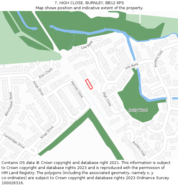 7, HIGH CLOSE, BURNLEY, BB12 6PS: Location map and indicative extent of plot