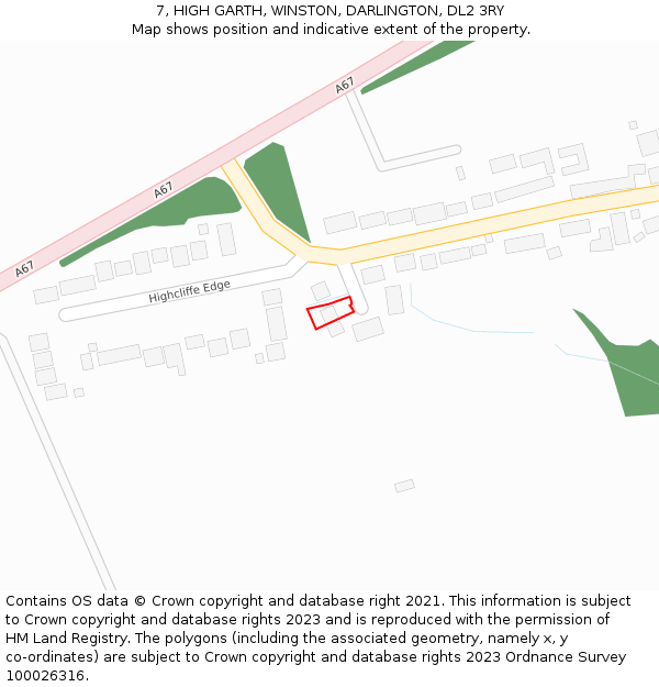 7, HIGH GARTH, WINSTON, DARLINGTON, DL2 3RY: Location map and indicative extent of plot