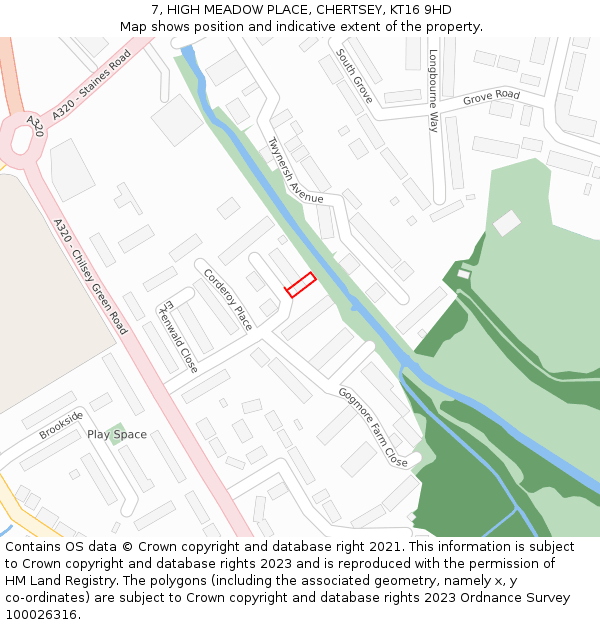 7, HIGH MEADOW PLACE, CHERTSEY, KT16 9HD: Location map and indicative extent of plot