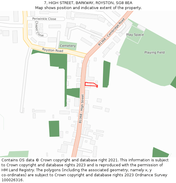 7, HIGH STREET, BARKWAY, ROYSTON, SG8 8EA: Location map and indicative extent of plot