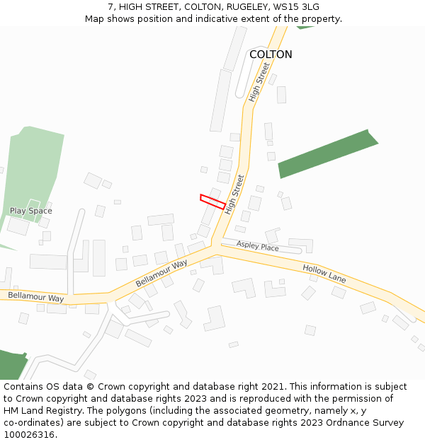 7, HIGH STREET, COLTON, RUGELEY, WS15 3LG: Location map and indicative extent of plot