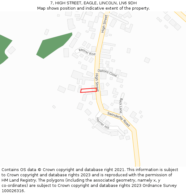 7, HIGH STREET, EAGLE, LINCOLN, LN6 9DH: Location map and indicative extent of plot