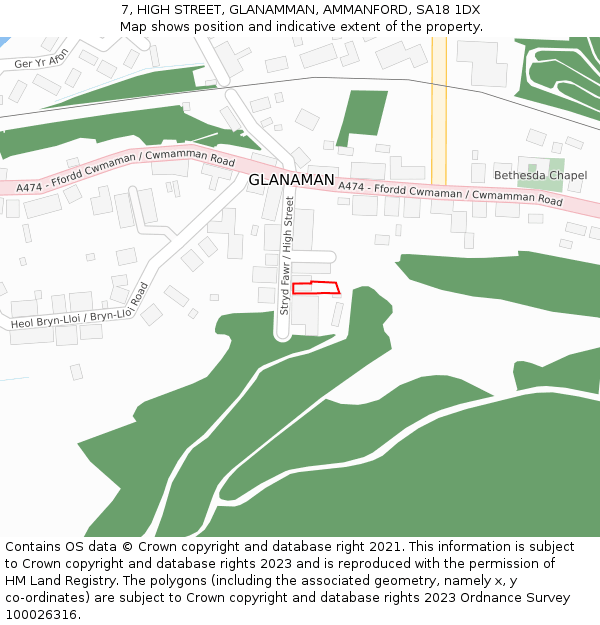 7, HIGH STREET, GLANAMMAN, AMMANFORD, SA18 1DX: Location map and indicative extent of plot