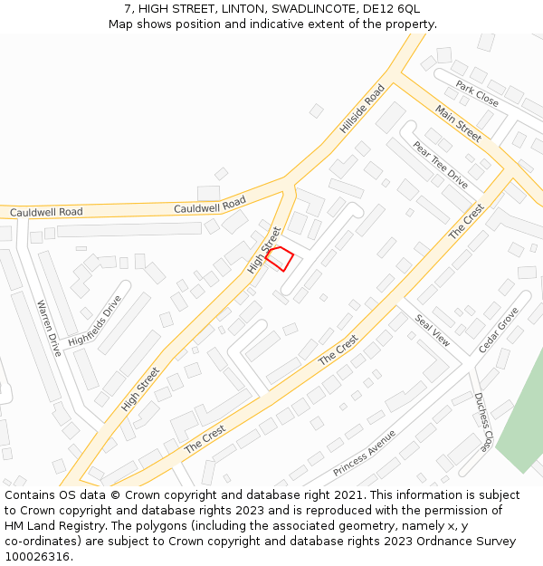 7, HIGH STREET, LINTON, SWADLINCOTE, DE12 6QL: Location map and indicative extent of plot