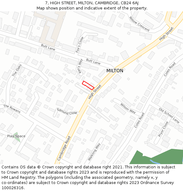 7, HIGH STREET, MILTON, CAMBRIDGE, CB24 6AJ: Location map and indicative extent of plot