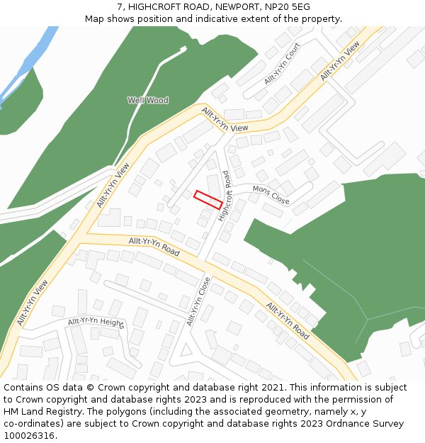 7, HIGHCROFT ROAD, NEWPORT, NP20 5EG: Location map and indicative extent of plot