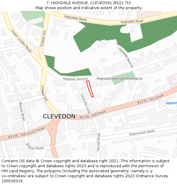 7, HIGHDALE AVENUE, CLEVEDON, BS21 7LY: Location map and indicative extent of plot