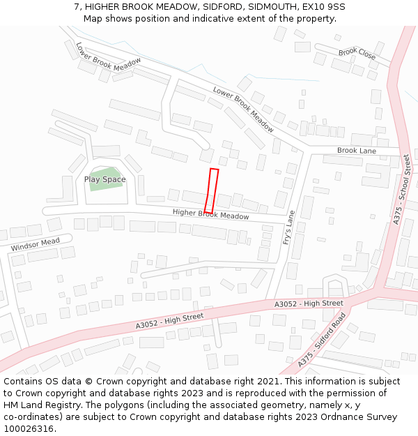 7, HIGHER BROOK MEADOW, SIDFORD, SIDMOUTH, EX10 9SS: Location map and indicative extent of plot