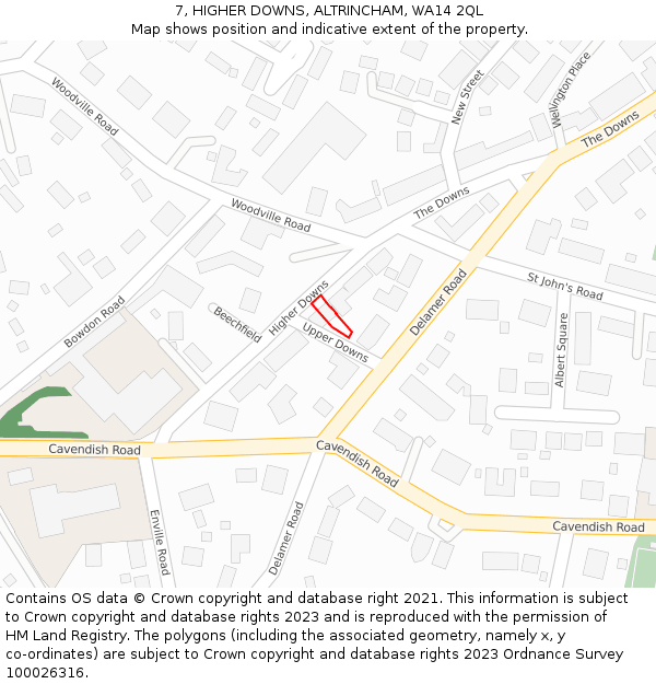 7, HIGHER DOWNS, ALTRINCHAM, WA14 2QL: Location map and indicative extent of plot