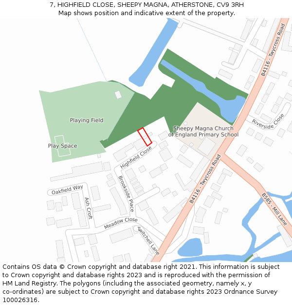 7, HIGHFIELD CLOSE, SHEEPY MAGNA, ATHERSTONE, CV9 3RH: Location map and indicative extent of plot