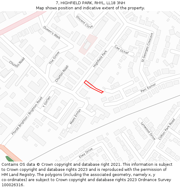 7, HIGHFIELD PARK, RHYL, LL18 3NH: Location map and indicative extent of plot