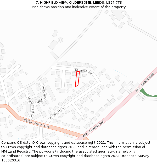 7, HIGHFIELD VIEW, GILDERSOME, LEEDS, LS27 7TS: Location map and indicative extent of plot