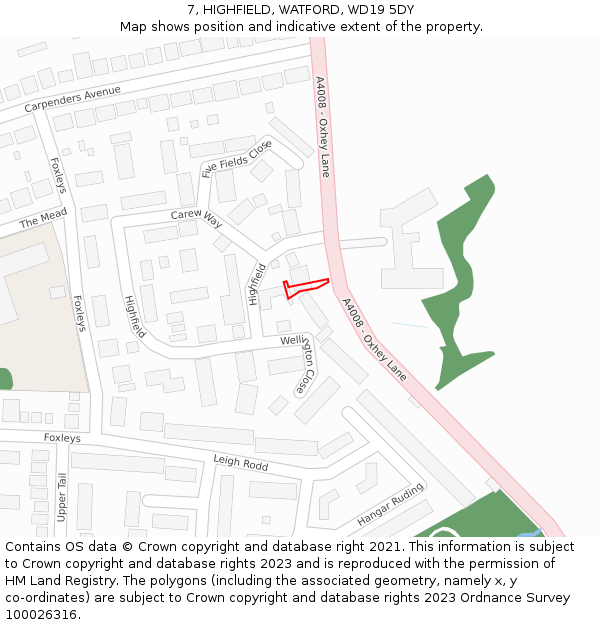 7, HIGHFIELD, WATFORD, WD19 5DY: Location map and indicative extent of plot