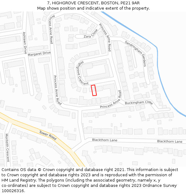 7, HIGHGROVE CRESCENT, BOSTON, PE21 9AR: Location map and indicative extent of plot