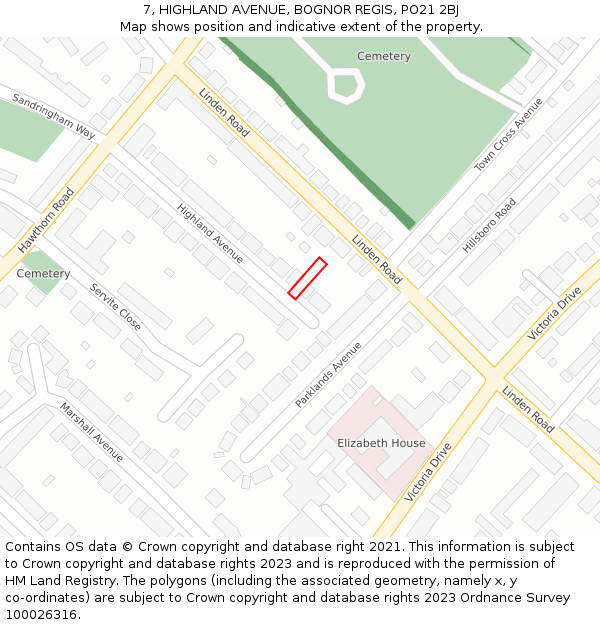 7, HIGHLAND AVENUE, BOGNOR REGIS, PO21 2BJ: Location map and indicative extent of plot