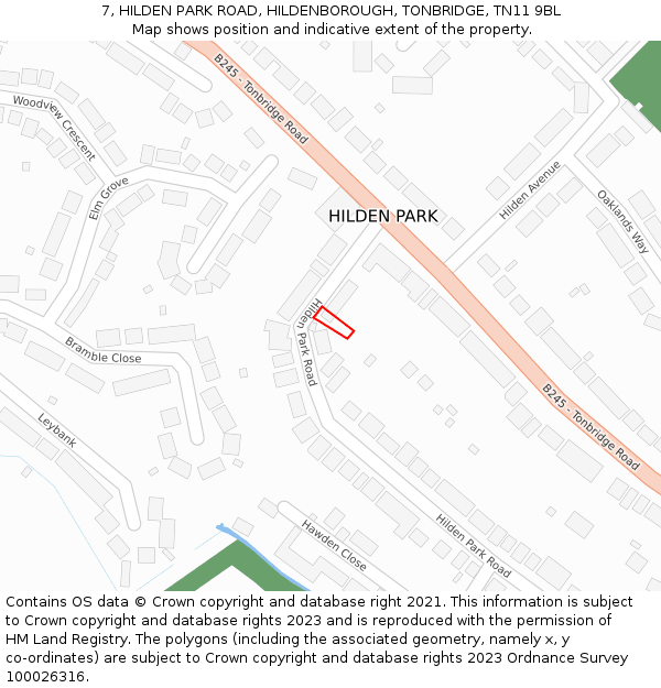 7, HILDEN PARK ROAD, HILDENBOROUGH, TONBRIDGE, TN11 9BL: Location map and indicative extent of plot