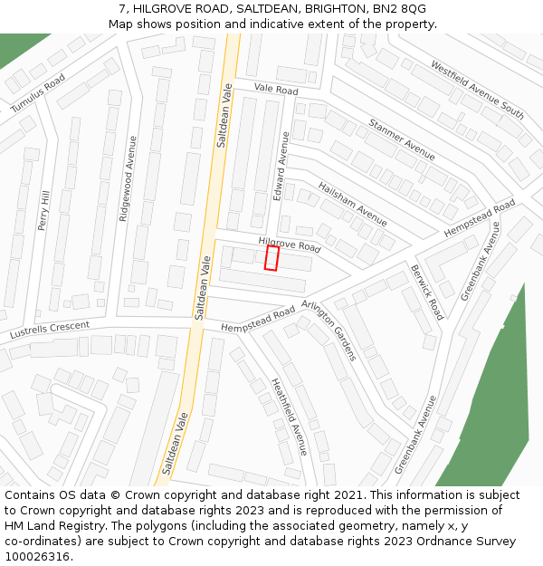 7, HILGROVE ROAD, SALTDEAN, BRIGHTON, BN2 8QG: Location map and indicative extent of plot