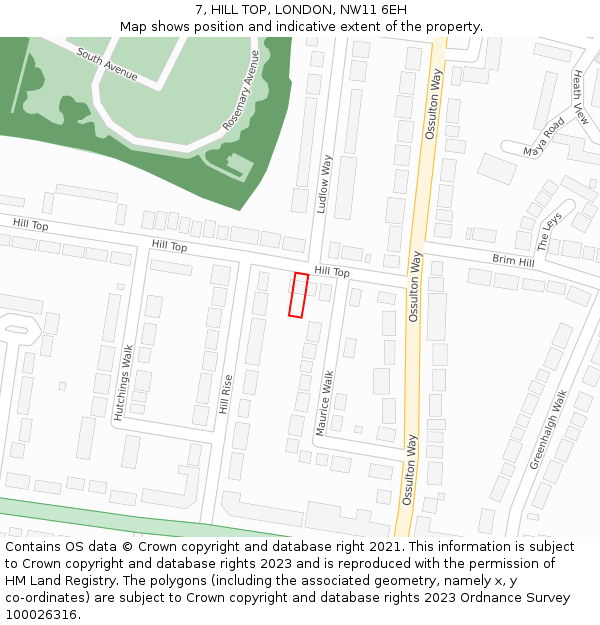 7, HILL TOP, LONDON, NW11 6EH: Location map and indicative extent of plot