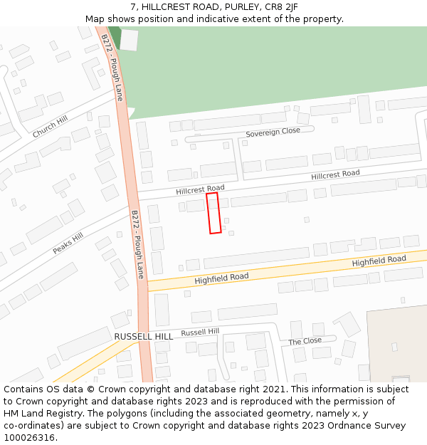 7, HILLCREST ROAD, PURLEY, CR8 2JF: Location map and indicative extent of plot