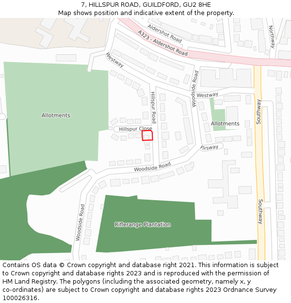 7, HILLSPUR ROAD, GUILDFORD, GU2 8HE: Location map and indicative extent of plot